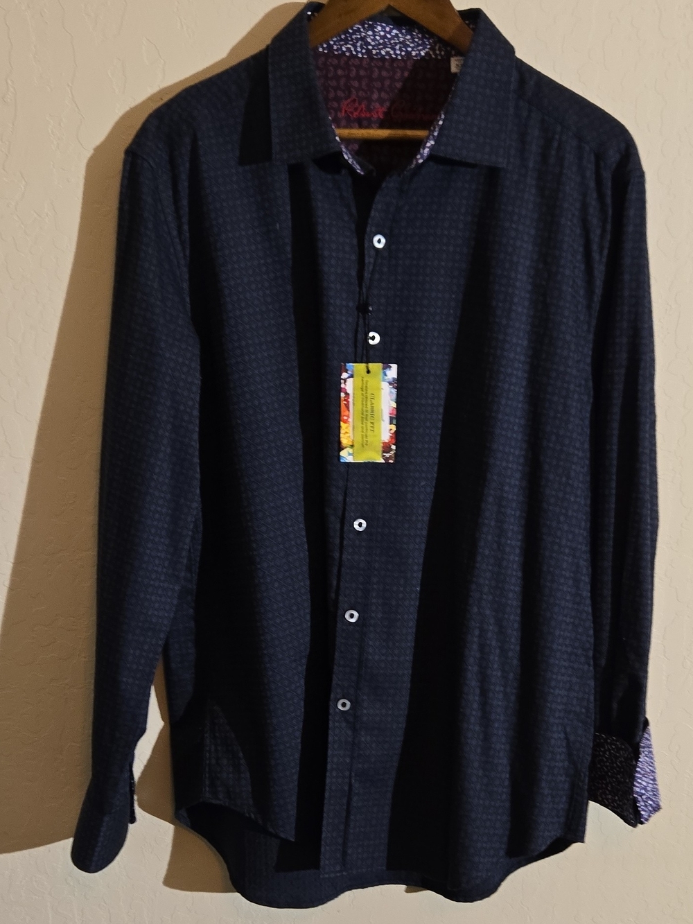 Robert Graham Navy Micro-Pattern Long-Sleeve Dress Shirt